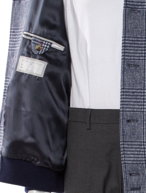 Brunello Cucinelli Wool Plaid Print Peacoat