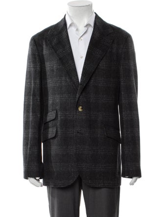 Brunello Cucinelli Silk Plaid Print Blazer
