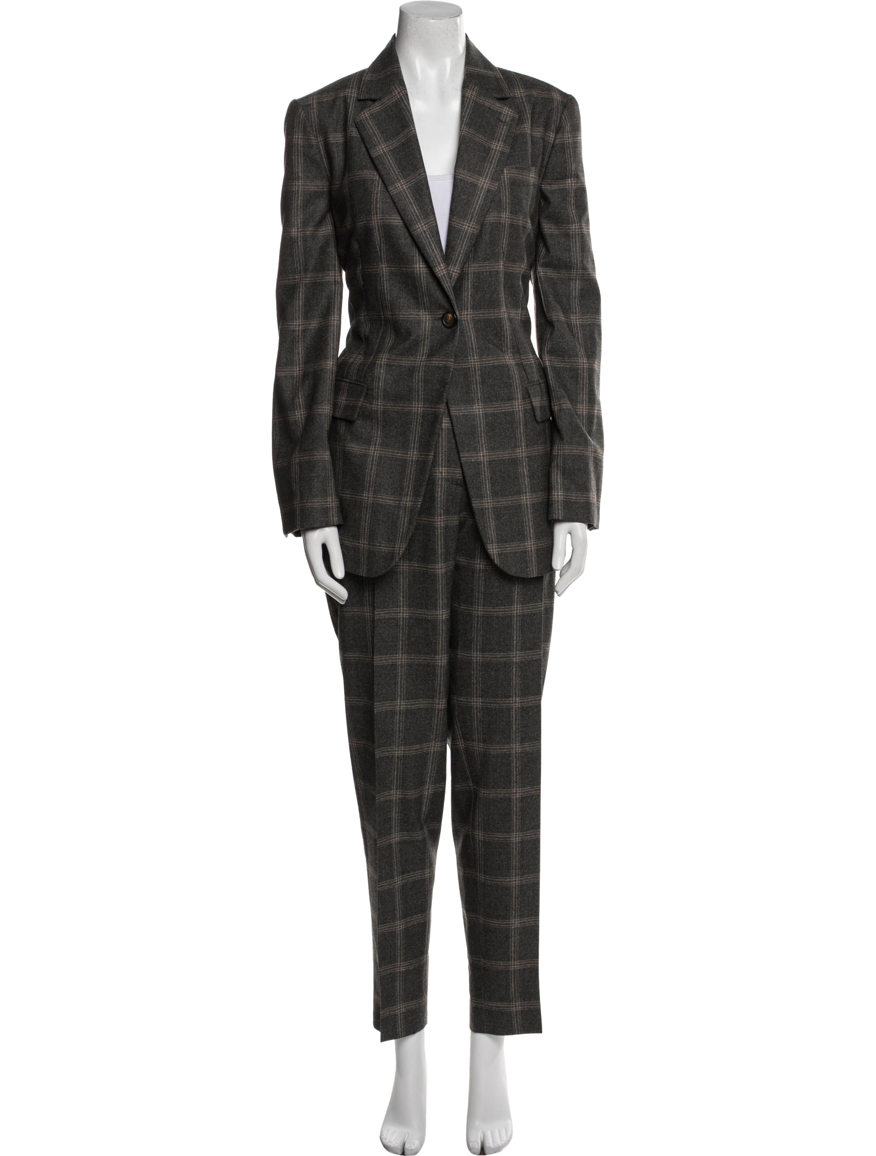 Brunello Cucinelli Virgin Wool Plaid Print Pantsuit