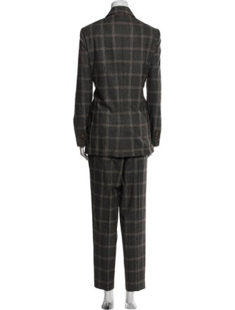 Brunello Cucinelli Virgin Wool Plaid Print Pantsuit