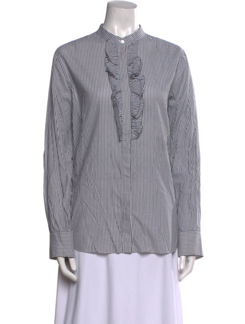 Brunello Cucinelli Striped Mock Neck Button-Up Top