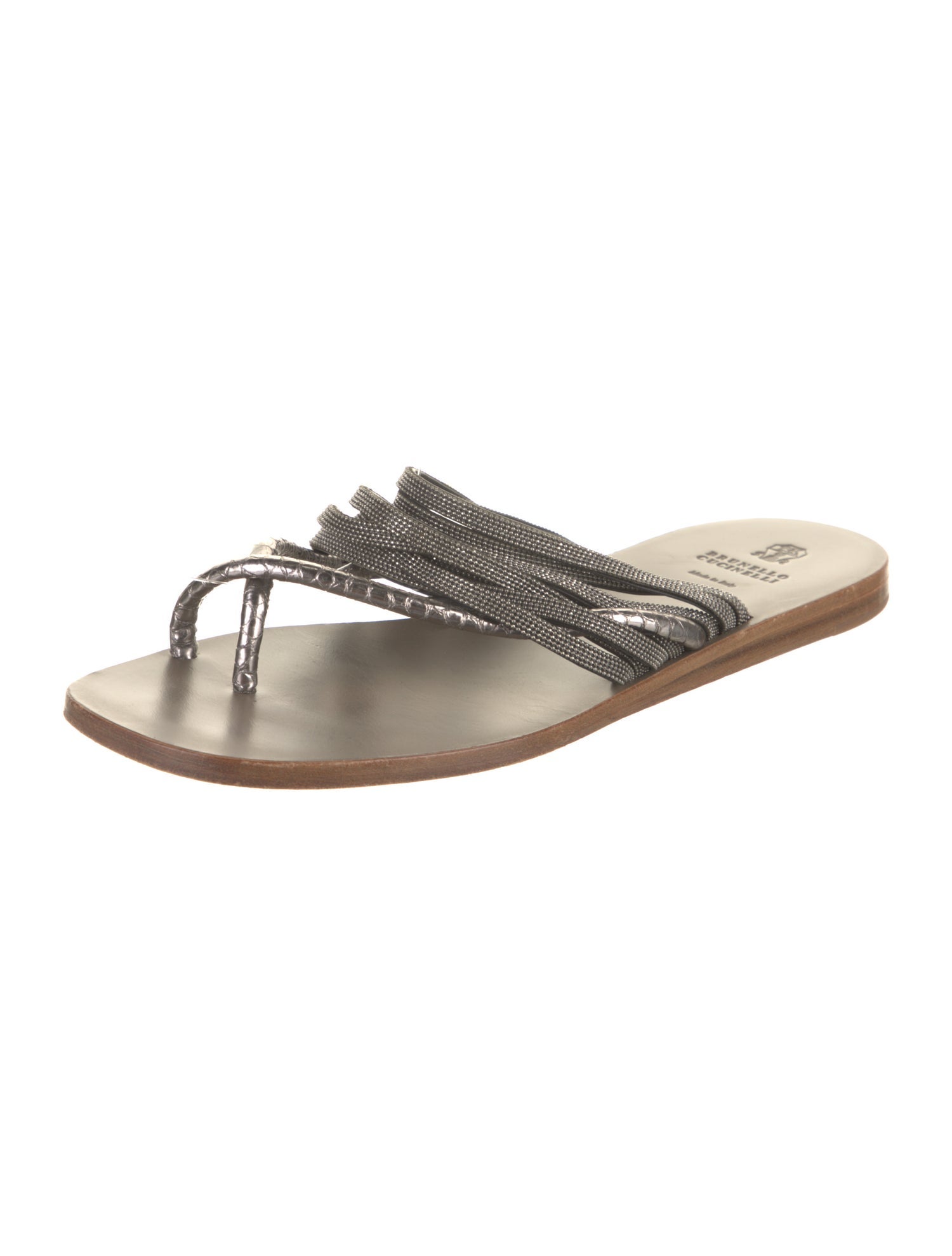 Brunello Cucinelli Monili Leather Slides