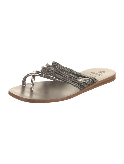 Brunello Cucinelli Monili Leather Slides