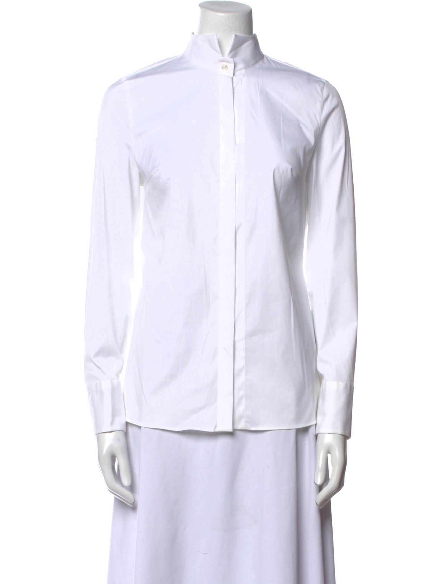 Brunello Cucinelli Mock Neck Long Sleeve Button-Up Top