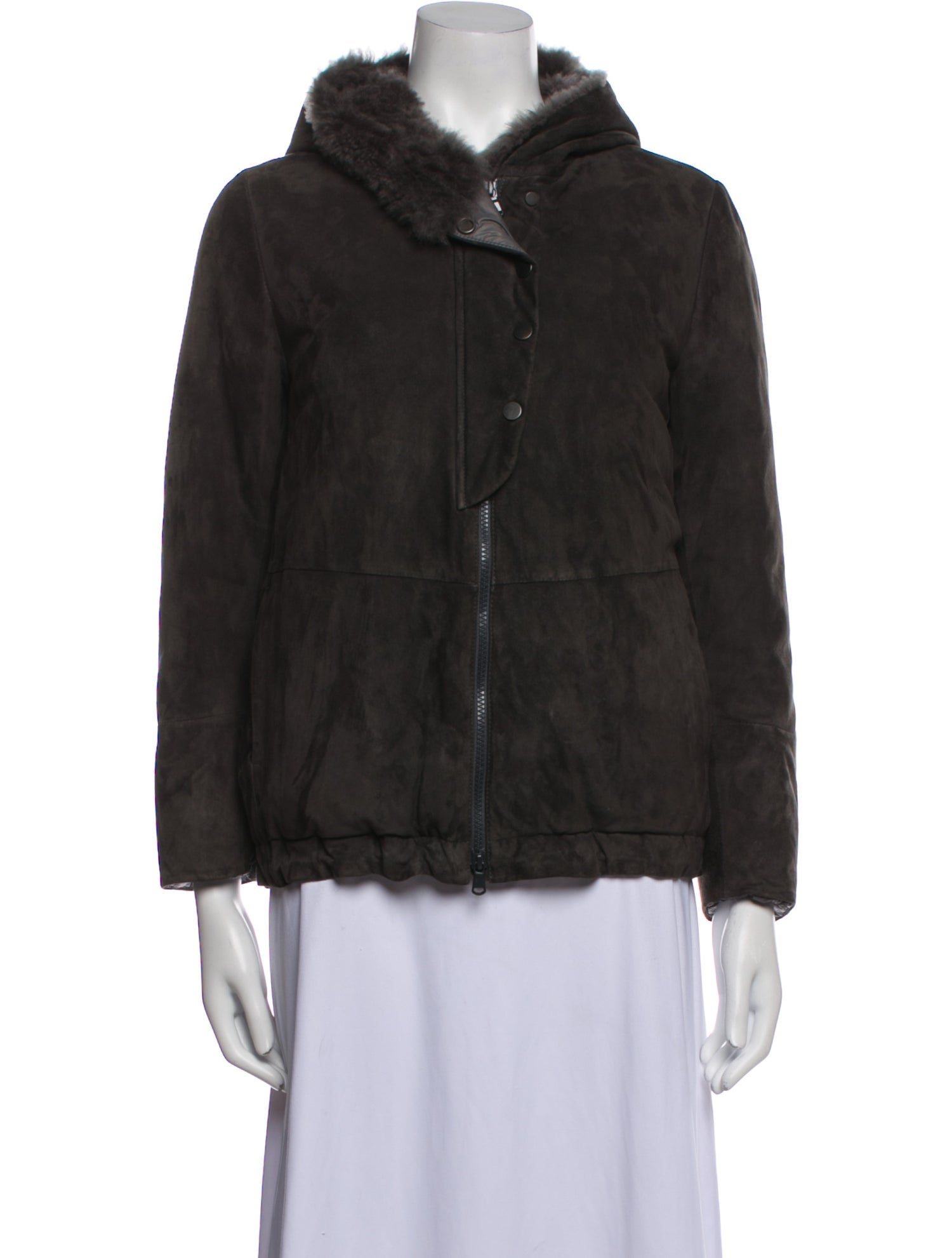 Brunello Cucinelli Leather Faux Fur Jacket