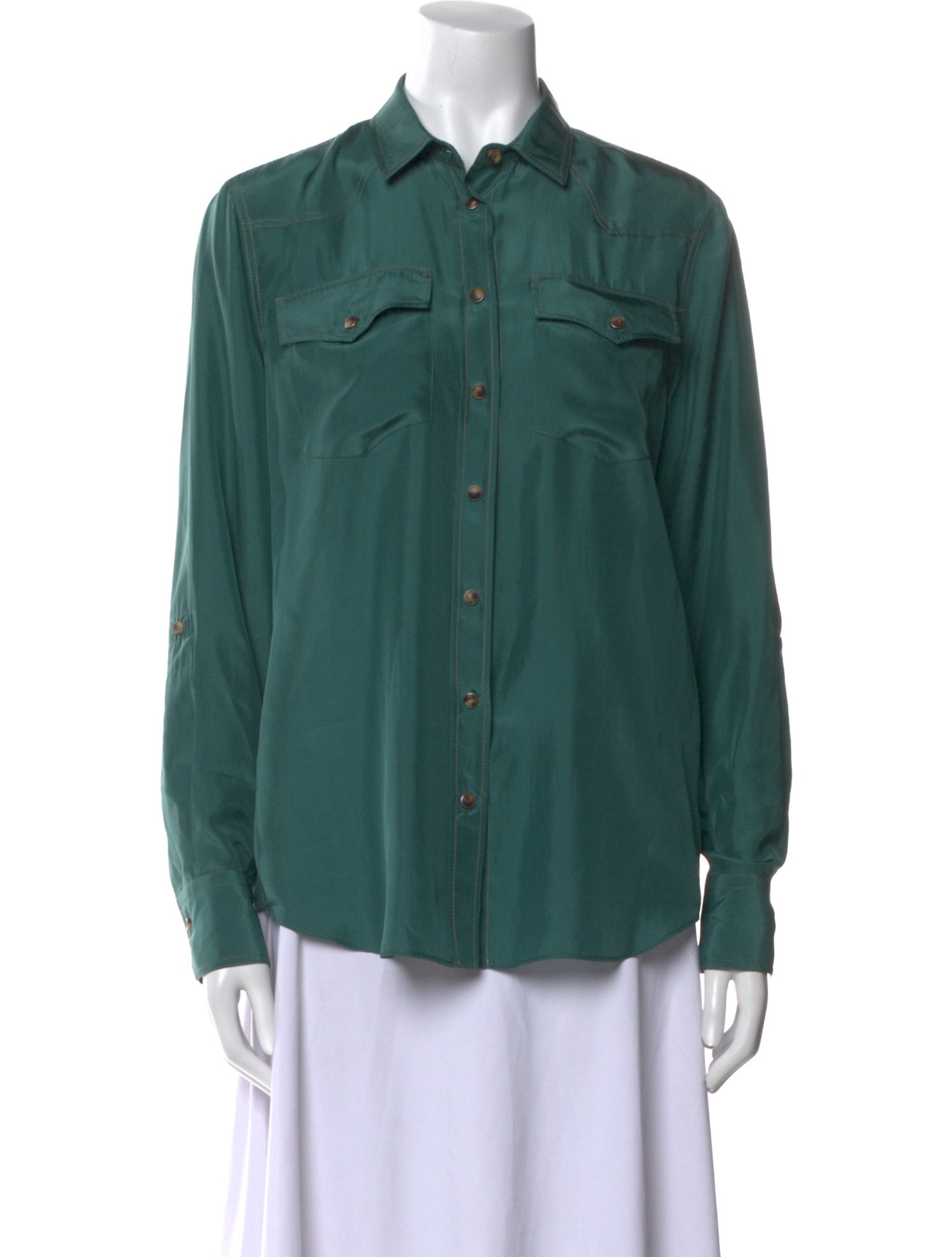 Brunello Cucinelli Silk Long Sleeve Button-Up Top