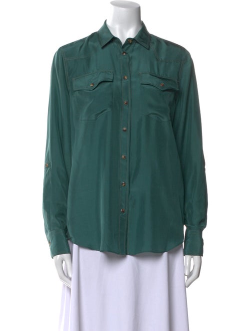 Brunello Cucinelli Silk Long Sleeve Button-Up Top