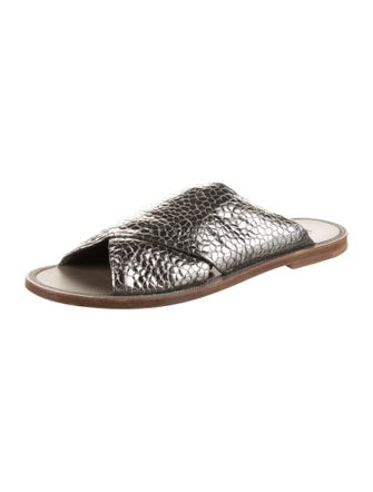 Brunello Cucinelli Monili Embossed Leather Slides