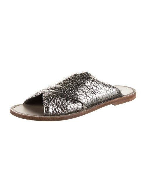Brunello Cucinelli Monili Embossed Leather Slides