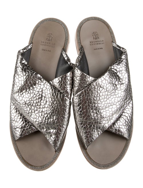 Brunello Cucinelli Monili Embossed Leather Slides