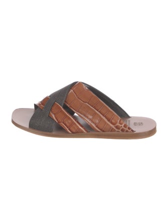 Brunello Cucinelli Monili Embossed Leather Slides