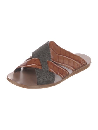Brunello Cucinelli Monili Embossed Leather Slides