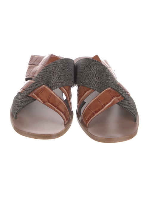 Brunello Cucinelli Monili Embossed Leather Slides