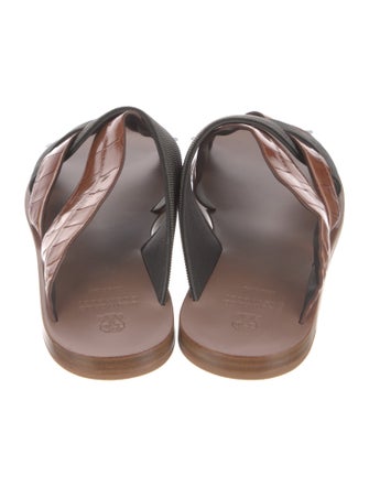 Brunello Cucinelli Monili Embossed Leather Slides