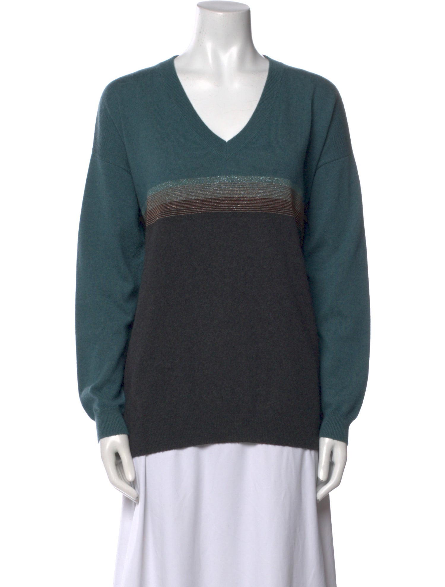 Brunello Cucinelli Cashmere Colorblock Pattern Sweatshirt