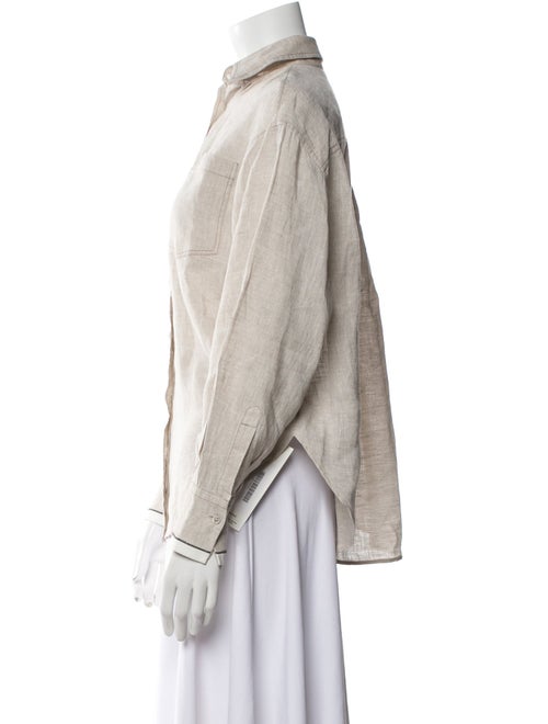 Brunello Cucinelli Linen Long Sleeve Button-Up Top