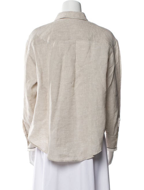 Brunello Cucinelli Linen Long Sleeve Button-Up Top