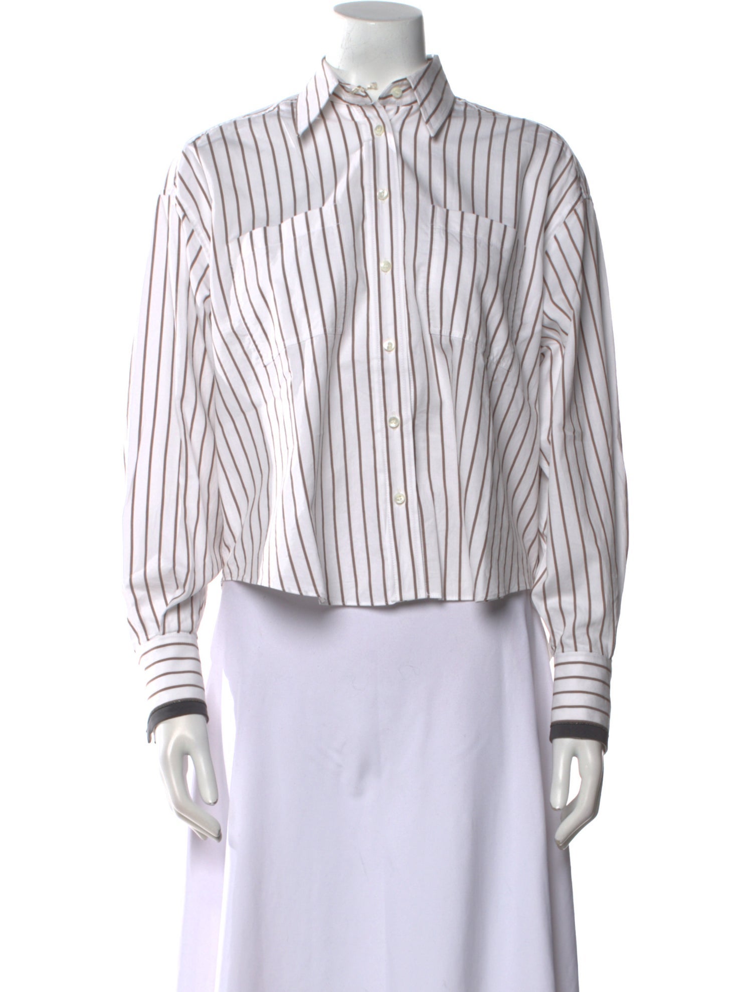 Brunello Cucinelli Striped Long Sleeve Button-Up Top w/ Tags