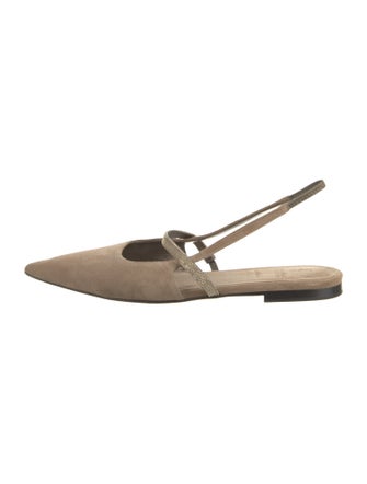 Brunello Cucinelli Suede Beaded Accents Slingback Flats