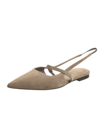 Brunello Cucinelli Suede Beaded Accents Slingback Flats