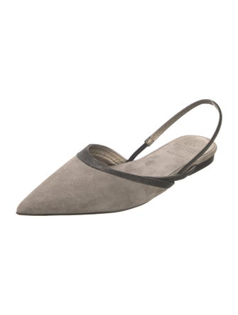 Brunello Cucinelli Monili Suede Slingback Flats
