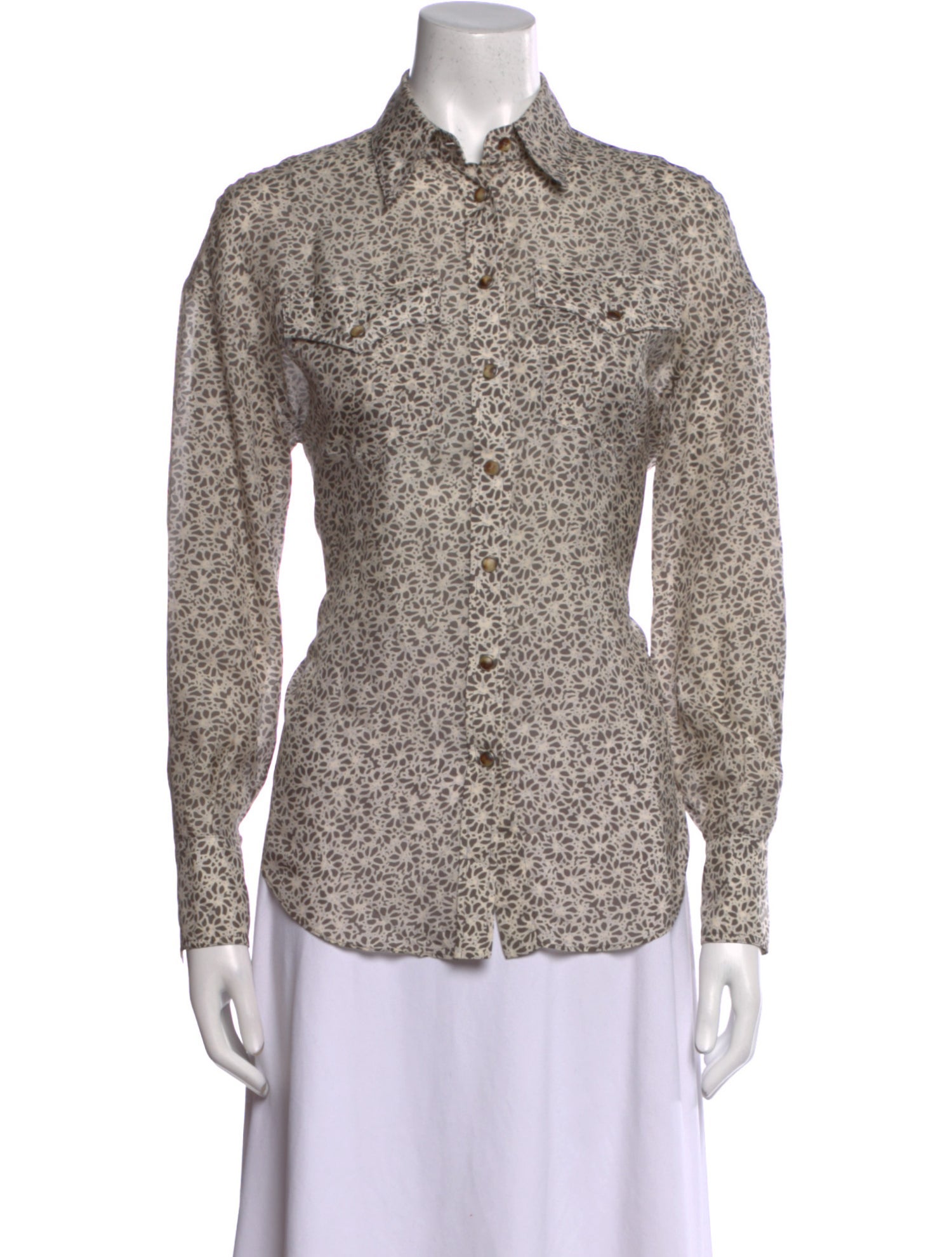 Brunello Cucinelli Silk Printed Button-Up Top