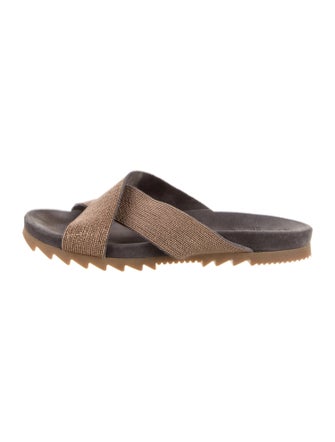 Brunello Cucinelli Suede Colorblock Pattern Slides