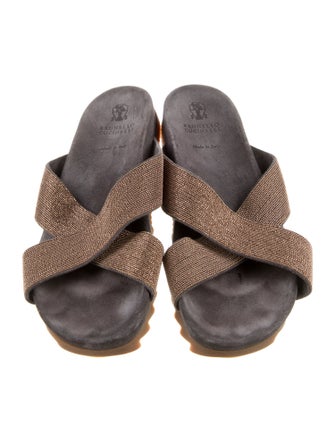 Brunello Cucinelli Suede Colorblock Pattern Slides