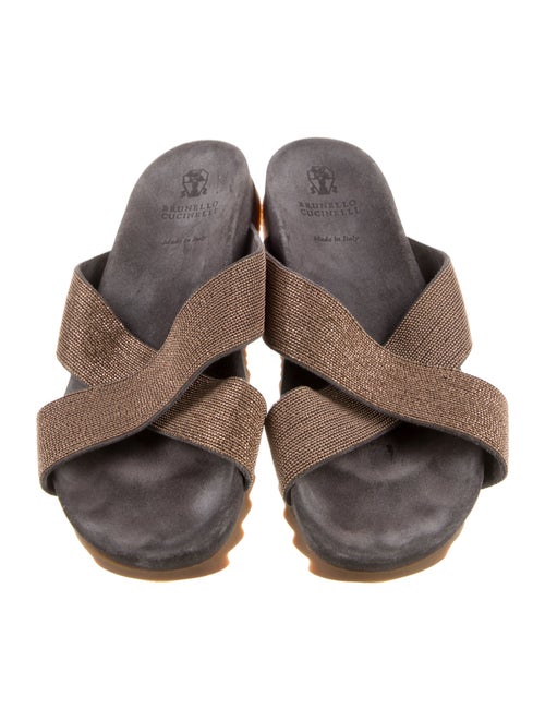Brunello Cucinelli Suede Colorblock Pattern Slides