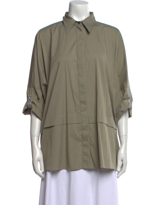 Brunello Cucinelli Three-Quarter Sleeve Button-Up Top