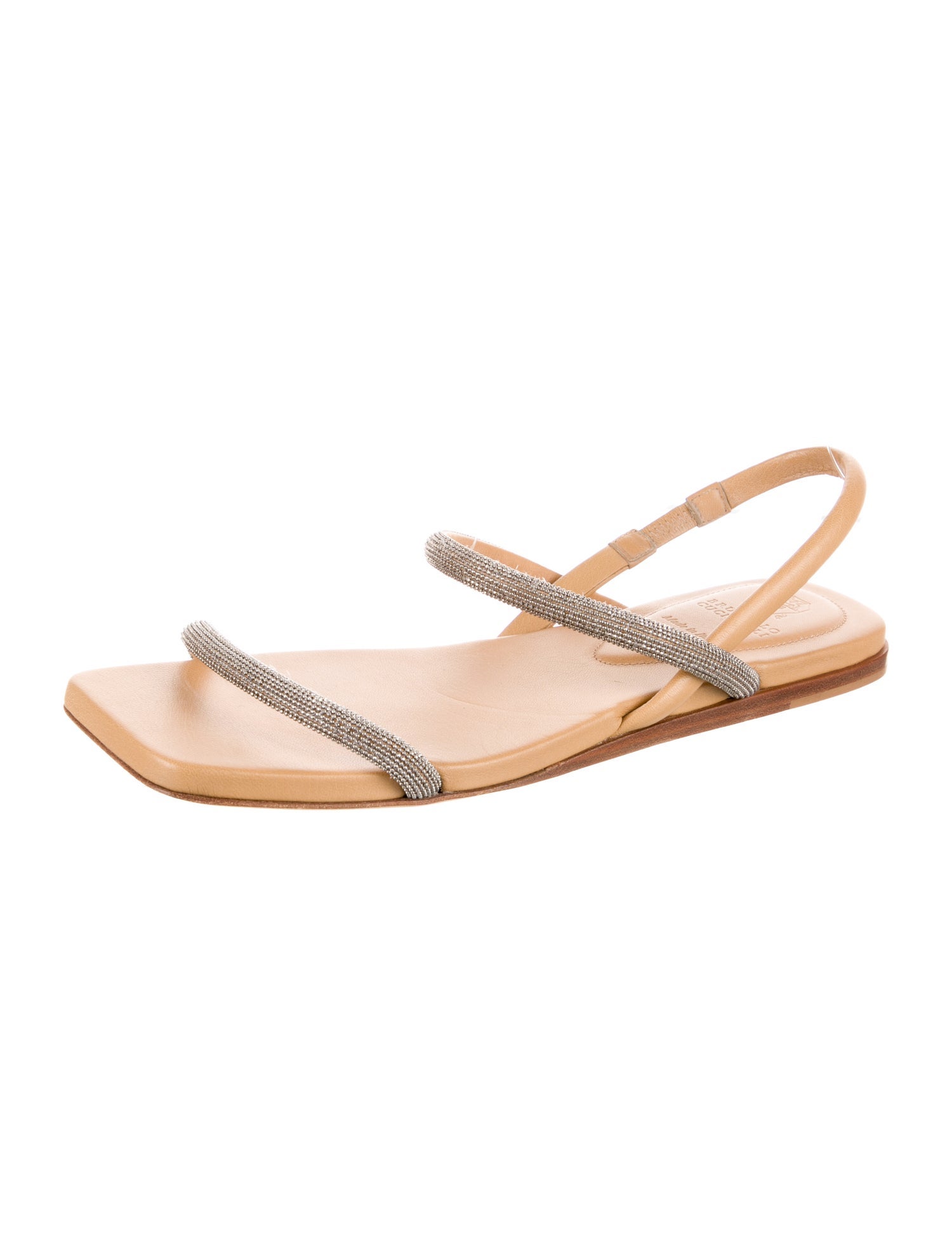 Brunello Cucinelli Monili Leather Slingback Sandals