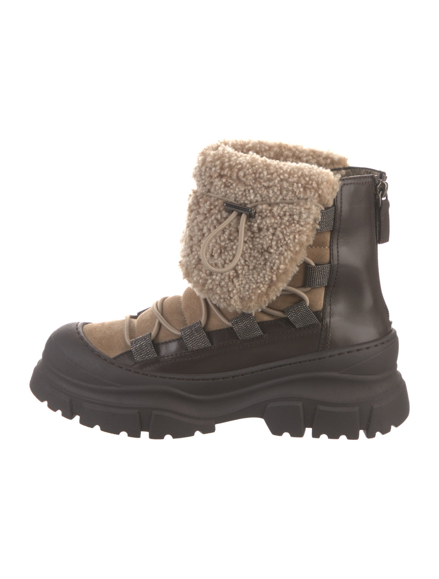 Brunello Cucinelli Leather Colorblock Pattern Combat Boots w/ Tags