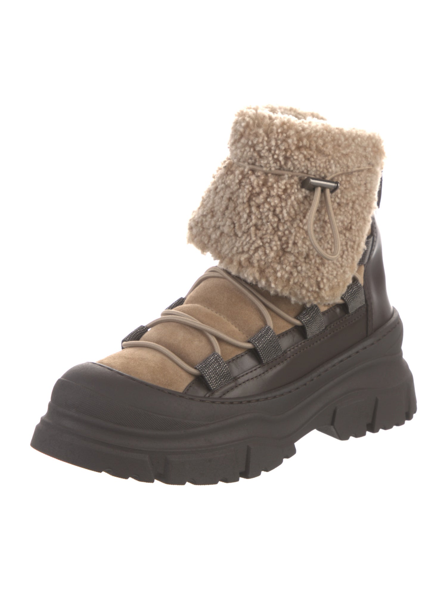 Brunello Cucinelli Leather Colorblock Pattern Combat Boots w/ Tags