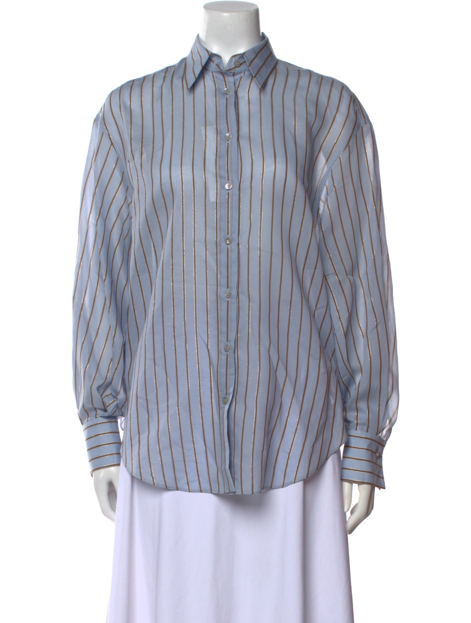 Brunello Cucinelli Silk Striped Button-Up Top
