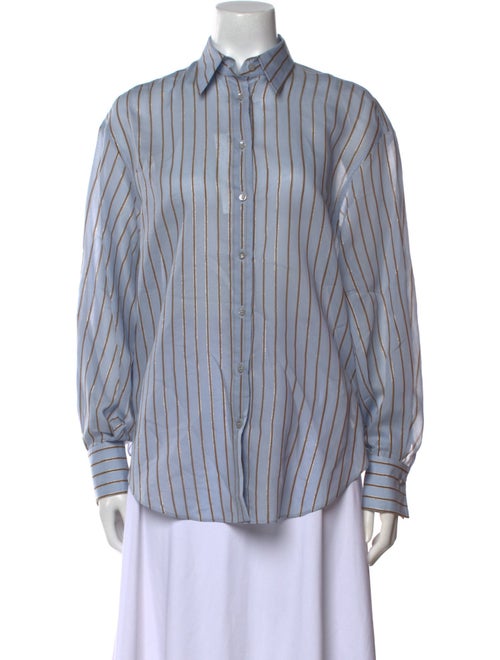 Brunello Cucinelli Silk Striped Button-Up Top