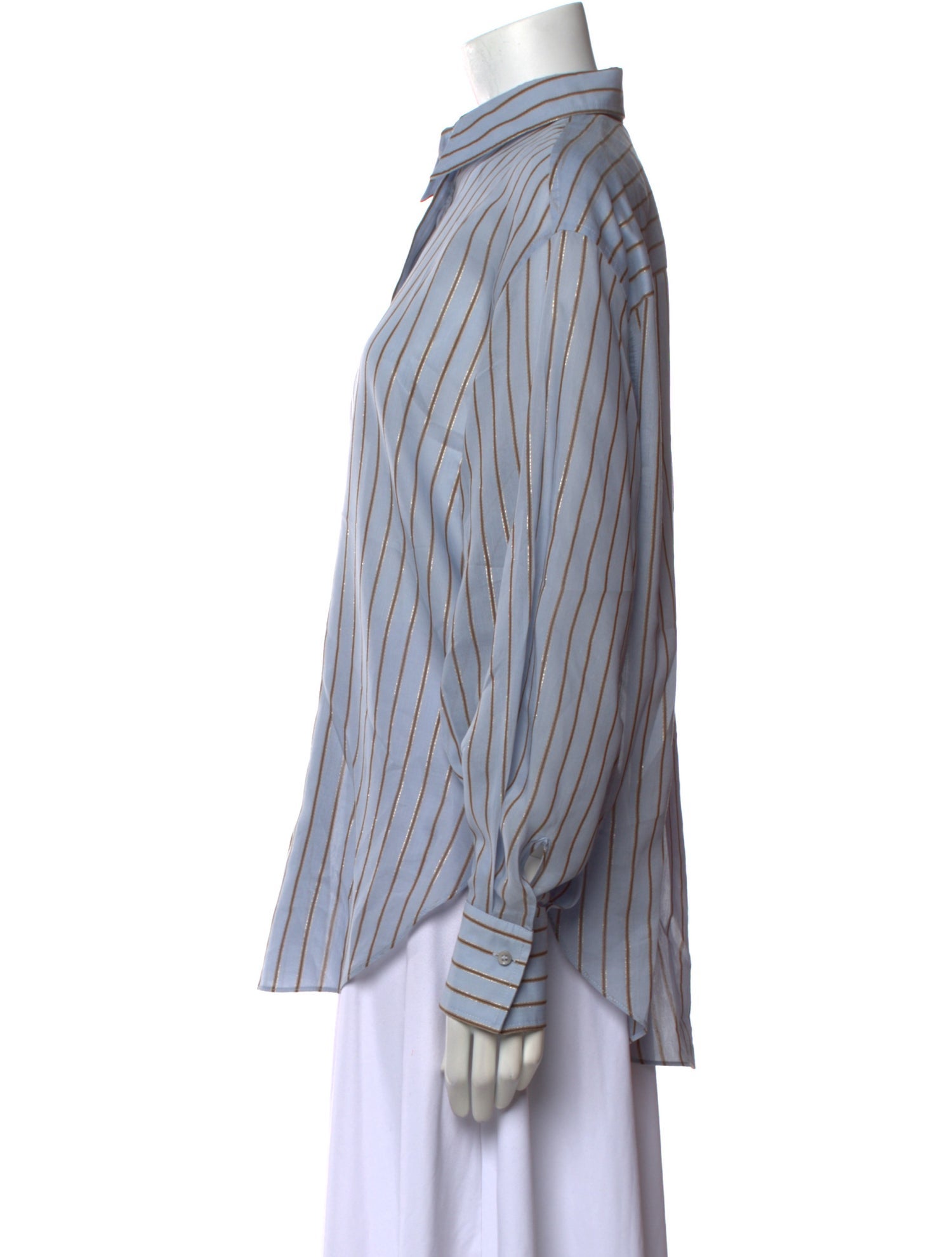 Brunello Cucinelli Silk Striped Button-Up Top