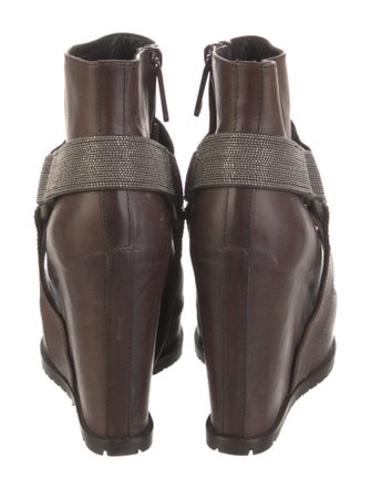 Brunello Cucinelli Leather Crystal Embellishments Boots