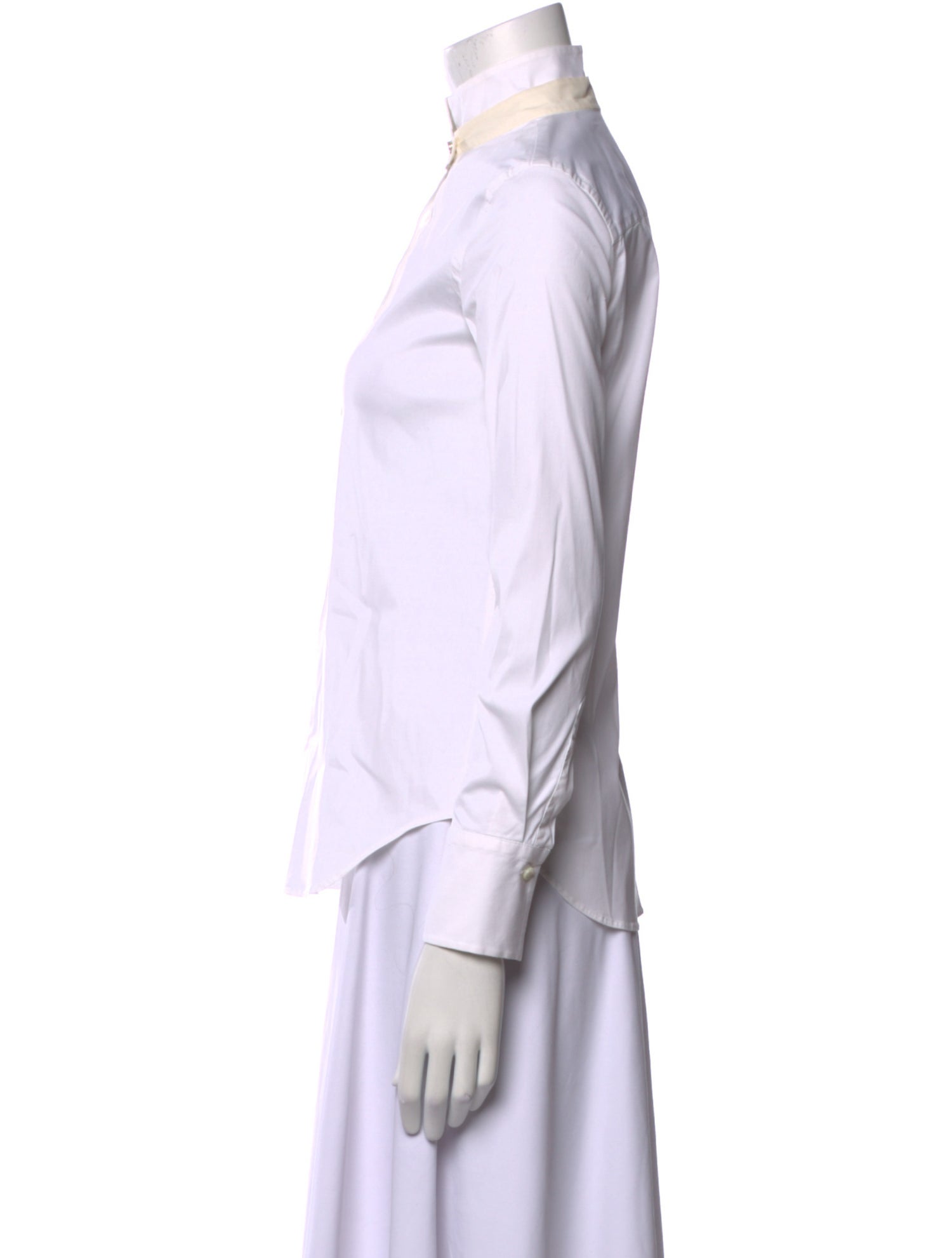 Brunello Cucinelli Mock Neck Long Sleeve Button-Up Top