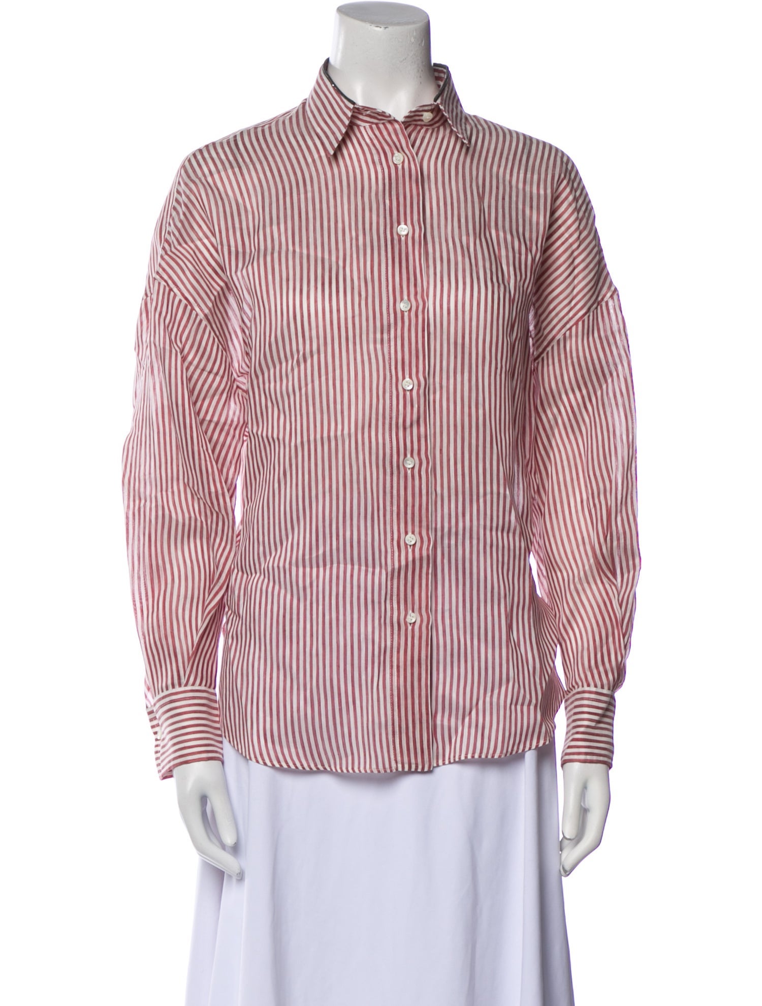 Brunello Cucinelli Linen Striped Button-Up Top