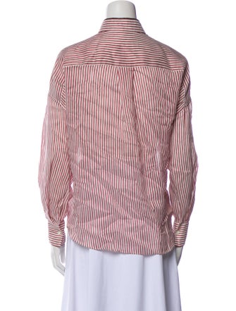 Brunello Cucinelli Linen Striped Button-Up Top