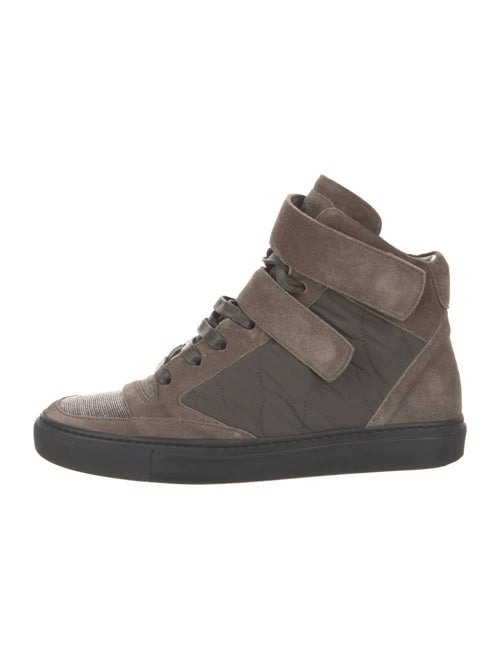 Brunello Cucinelli Suede Colorblock Pattern Wedge Sneakers
