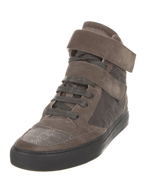 Brunello Cucinelli Suede Colorblock Pattern Wedge Sneakers