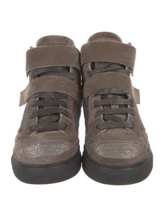 Brunello Cucinelli Suede Colorblock Pattern Wedge Sneakers
