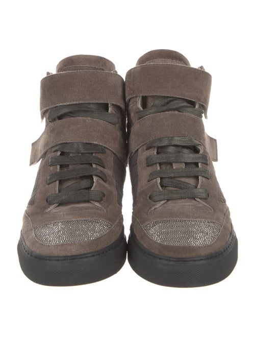Brunello Cucinelli Suede Colorblock Pattern Wedge Sneakers