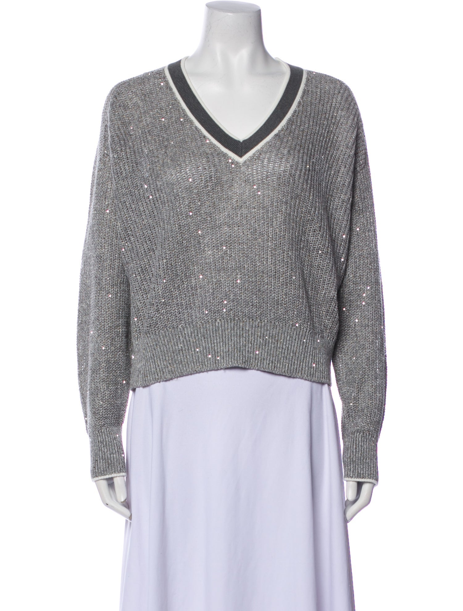 Brunello Cucinelli Linen V-Neck Sweatshirt w/ Tags