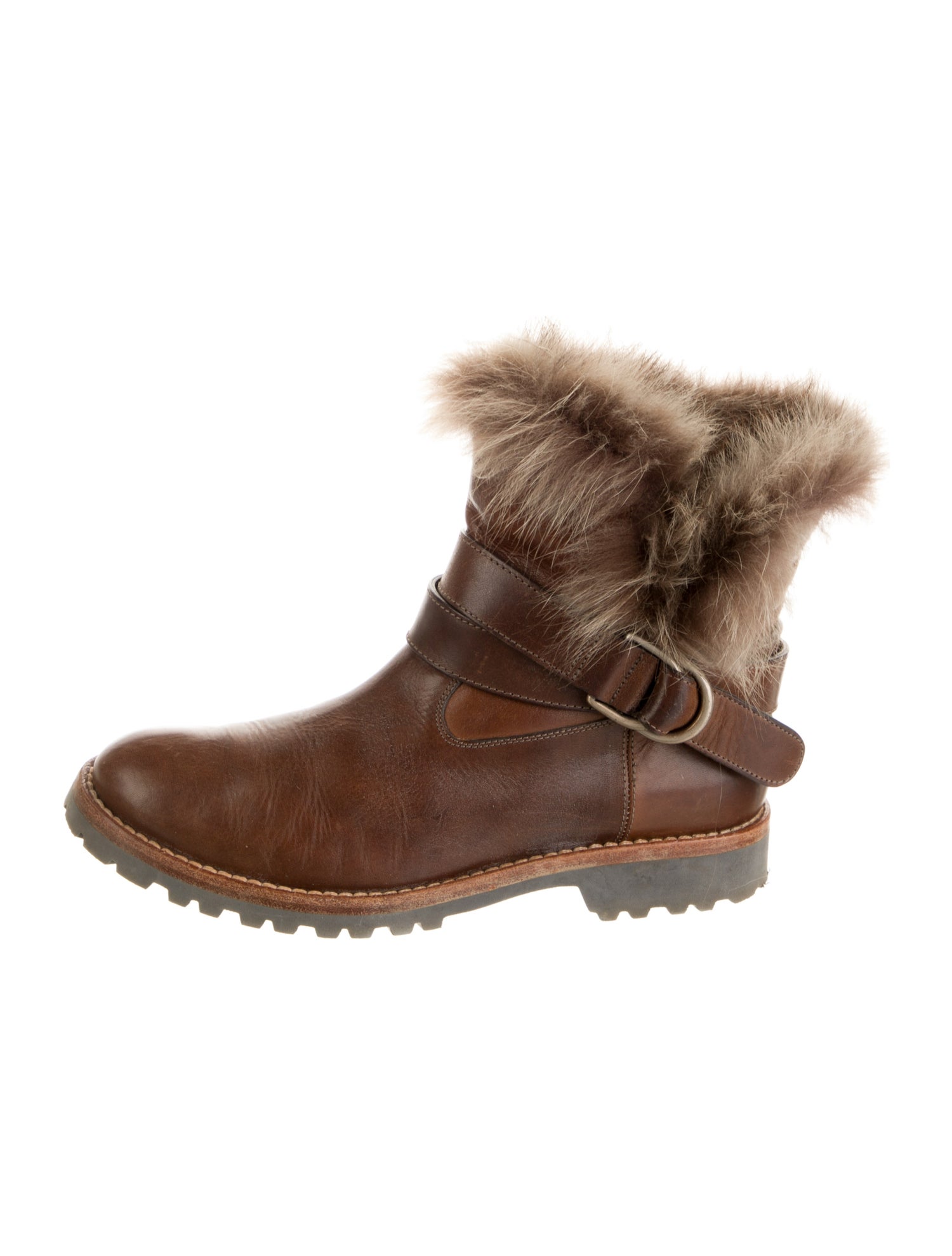 Brunello Cucinelli Leather Faux Fur Trim Boots