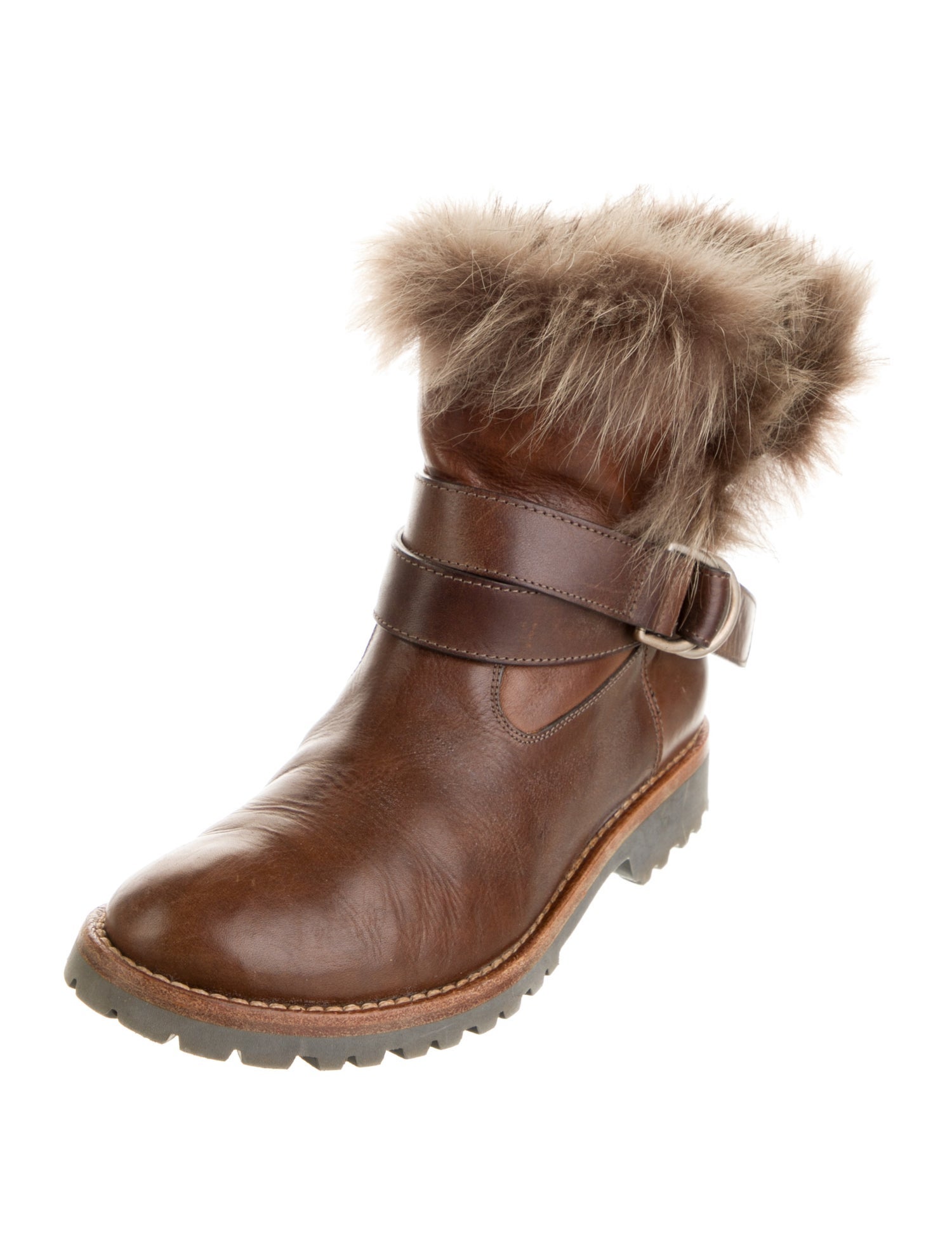 Brunello Cucinelli Leather Faux Fur Trim Boots