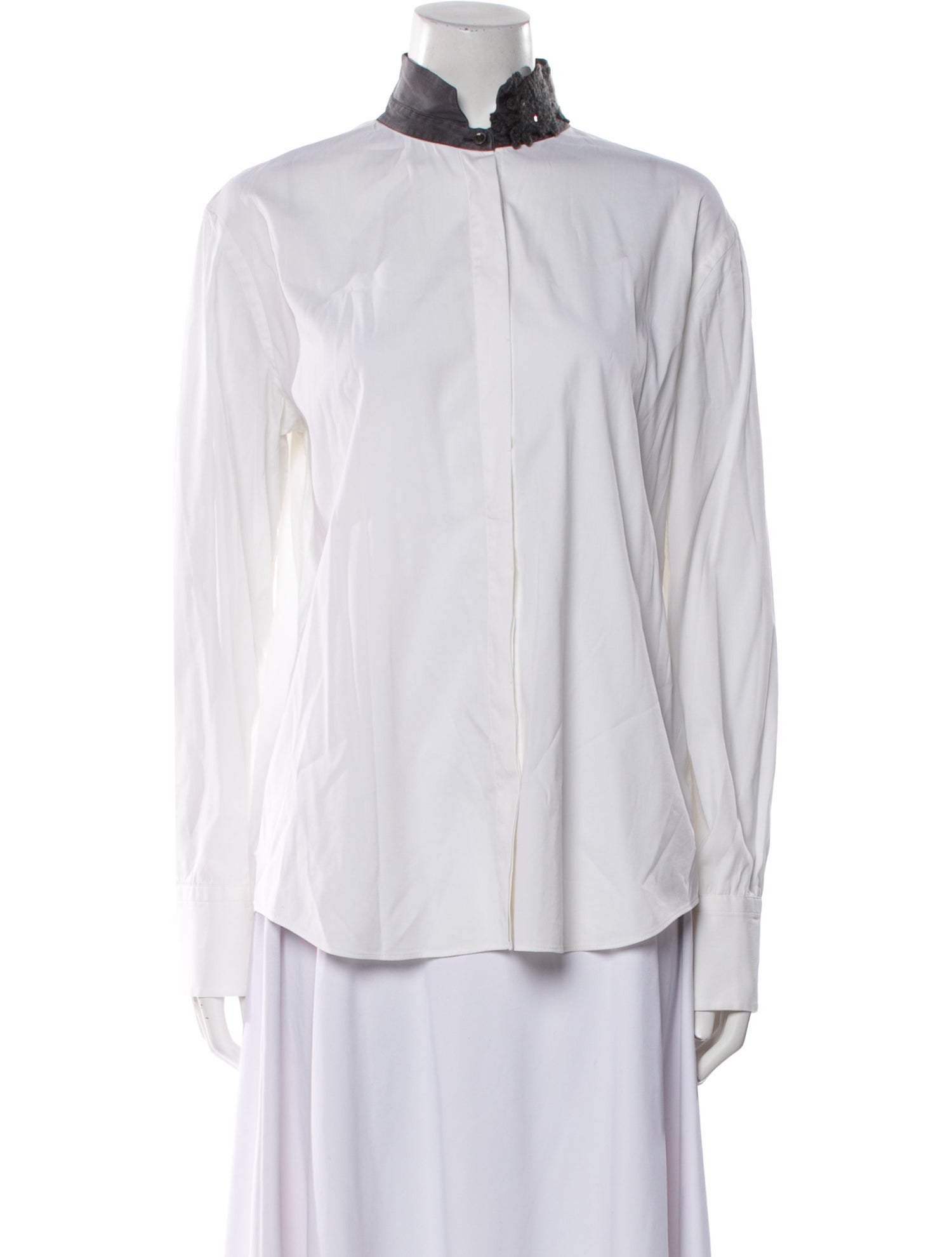 Brunello Cucinelli Mock Neck Long Sleeve Button-Up Top