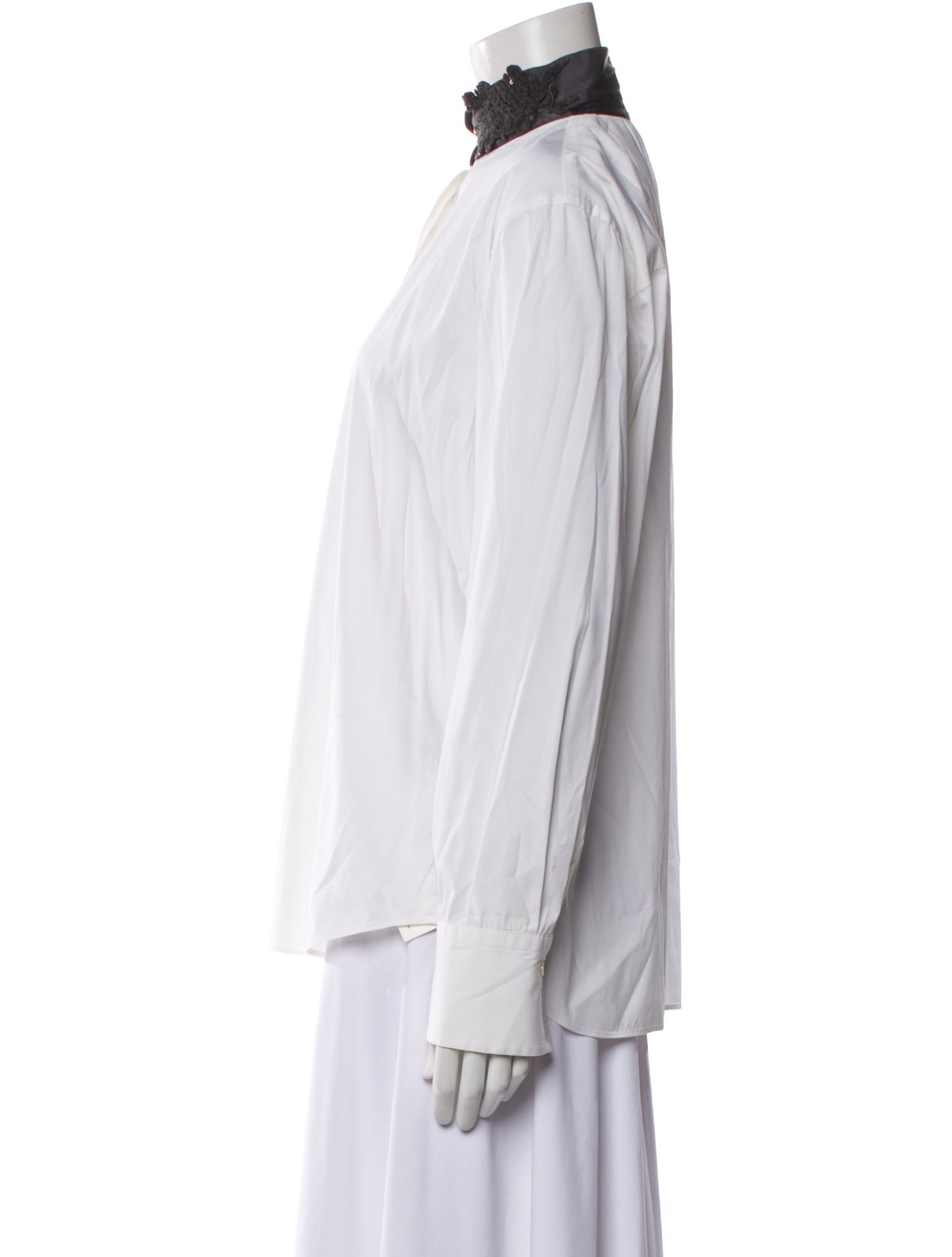 Brunello Cucinelli Mock Neck Long Sleeve Button-Up Top