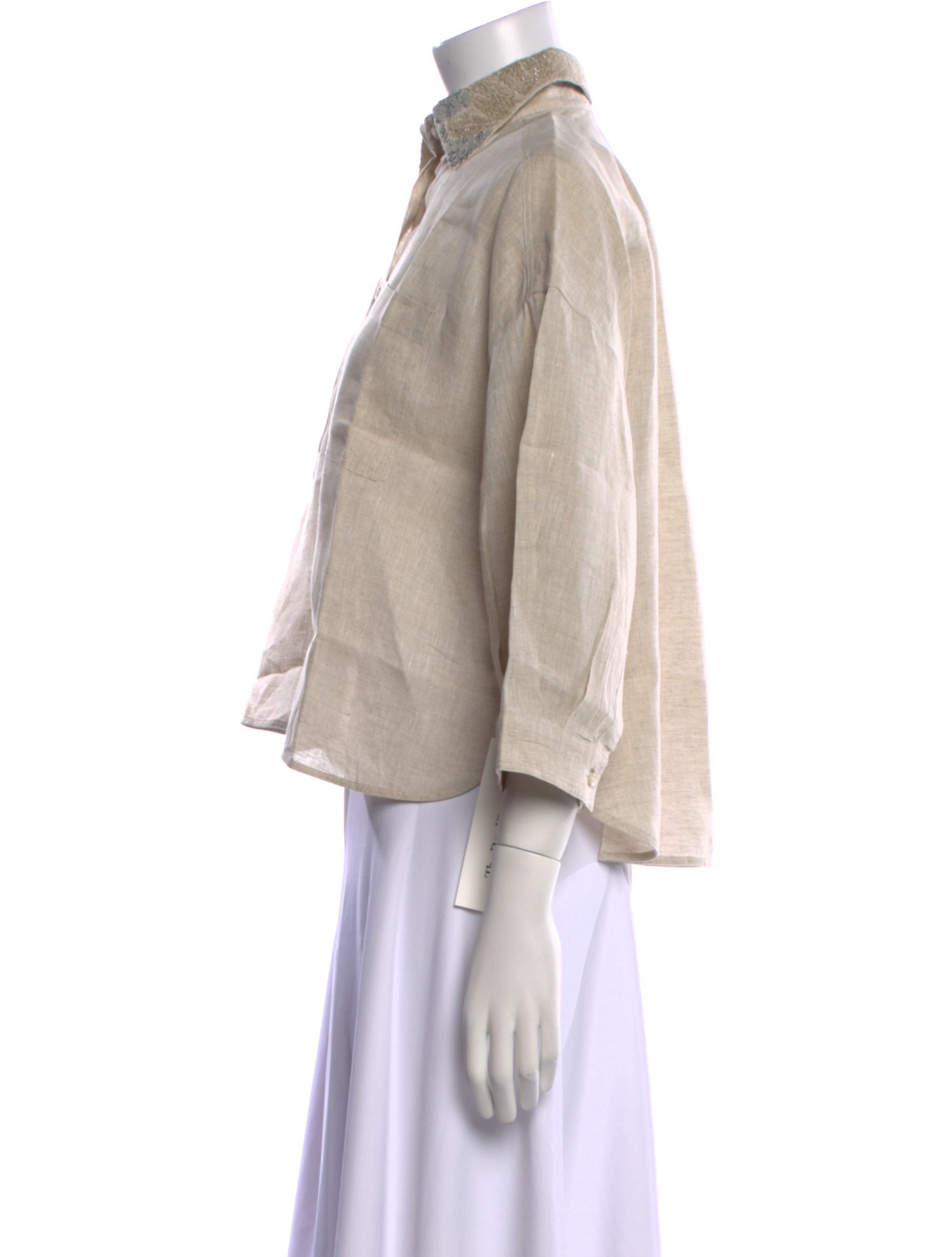 Brunello Cucinelli Linen Three-Quarter Sleeve Crop Top